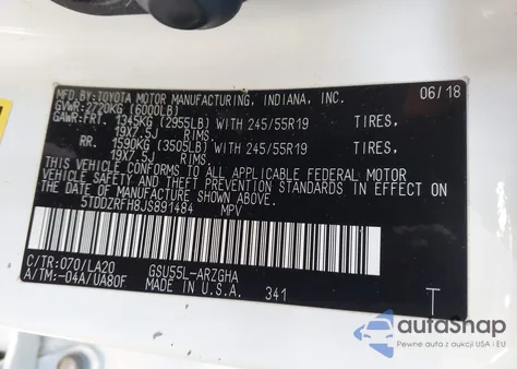 2018 Toyota Highlander Limited Platinum из США, поврежденный, VIN 5TDDZRFH8JS891484